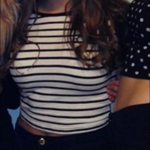 Costume- striped crop top 3/4 sleeves Halloween robber or mime costume